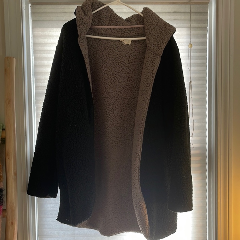 Reversible Black and Tan Sherpa coat